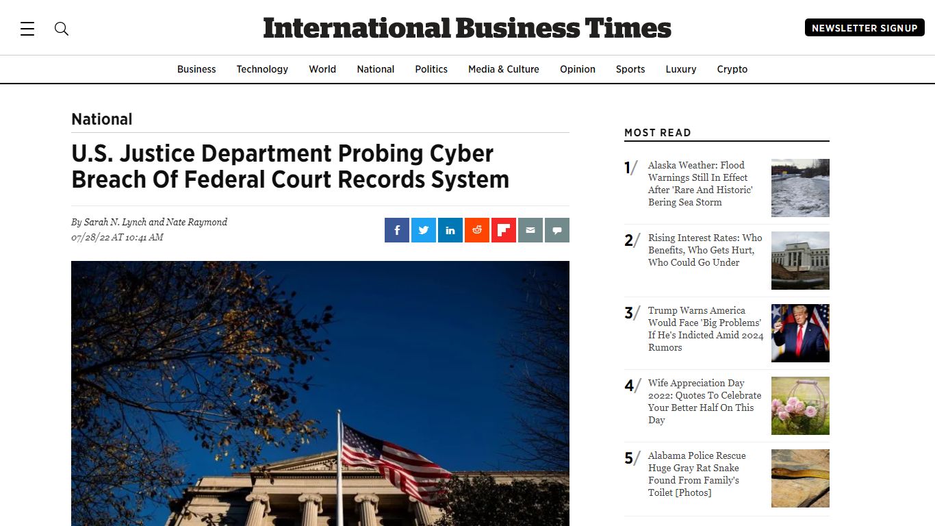 U.S. Justice Department Probing Cyber Breach Of Federal Court Records ...